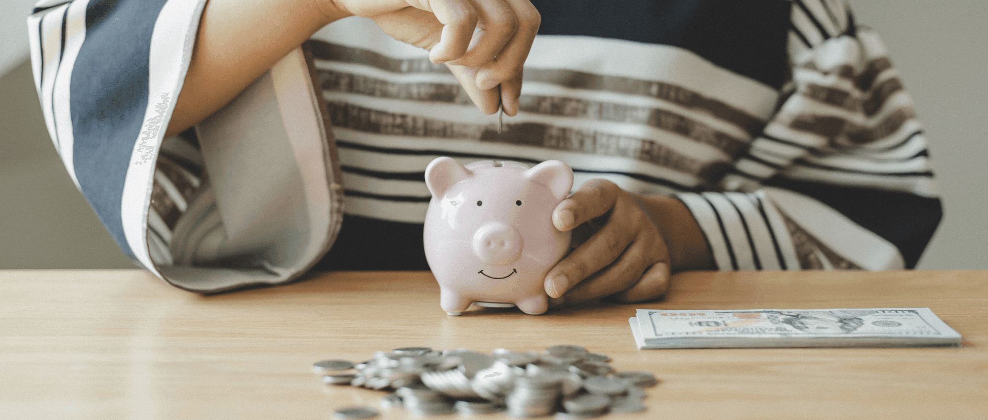 person putting money in piggy bank