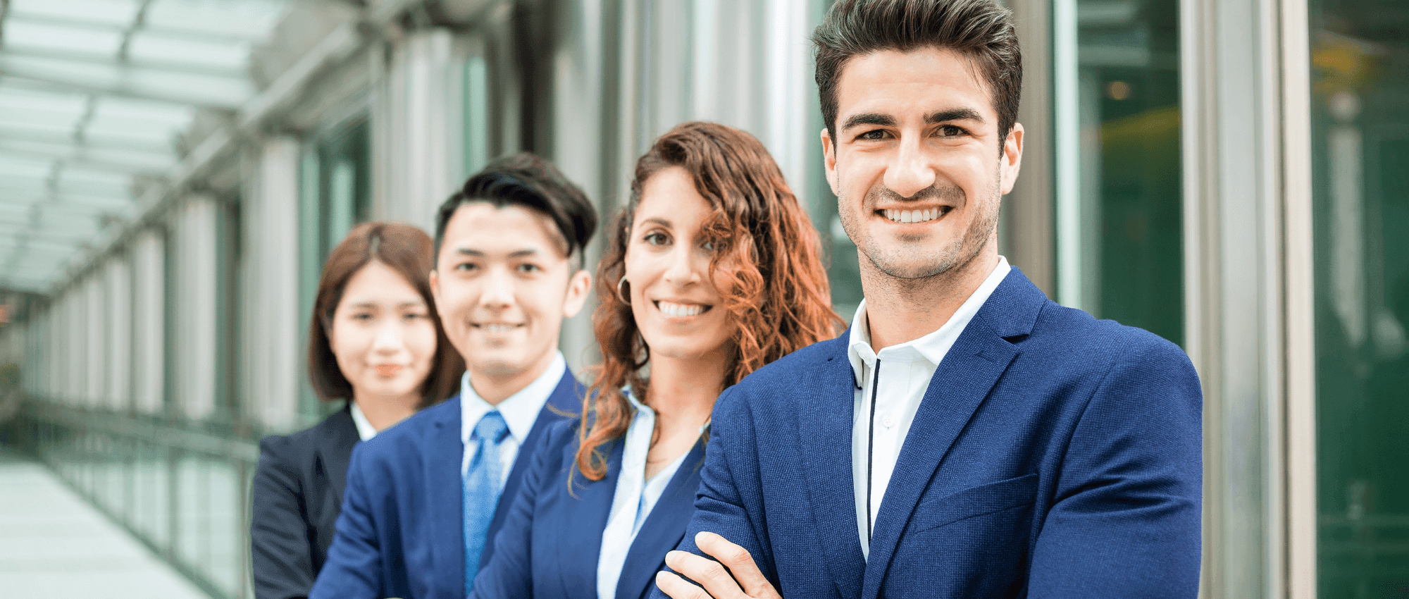 business people standing in a row