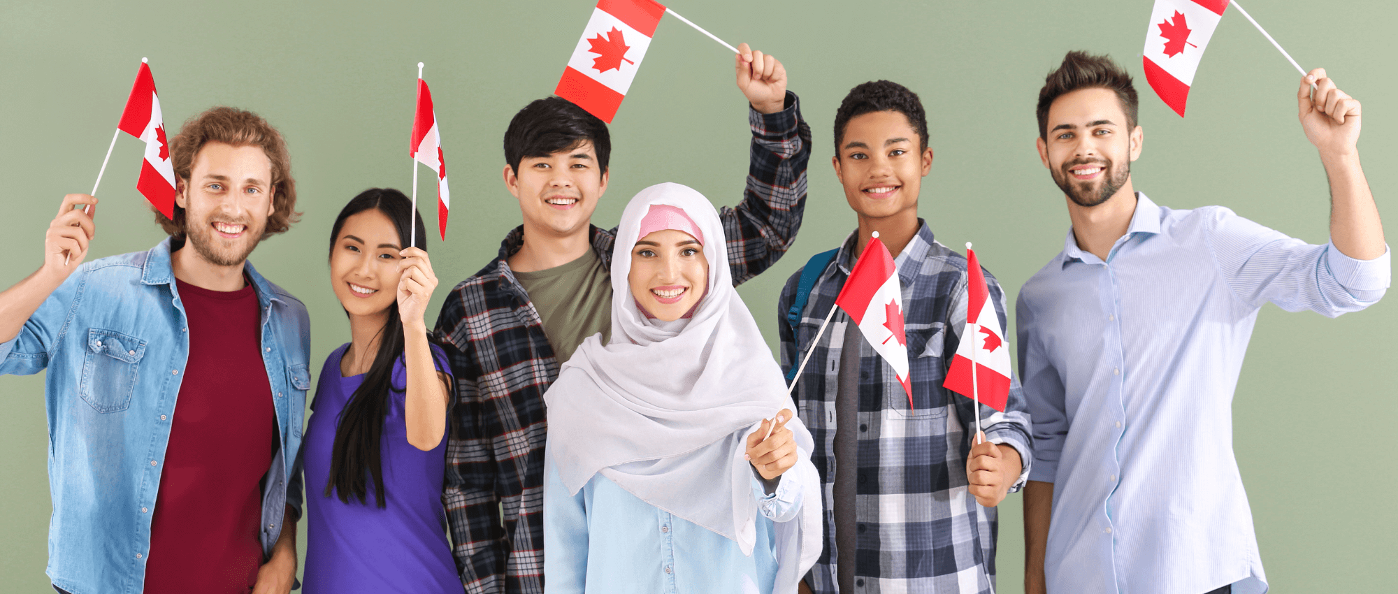 diverse group with canadian flags