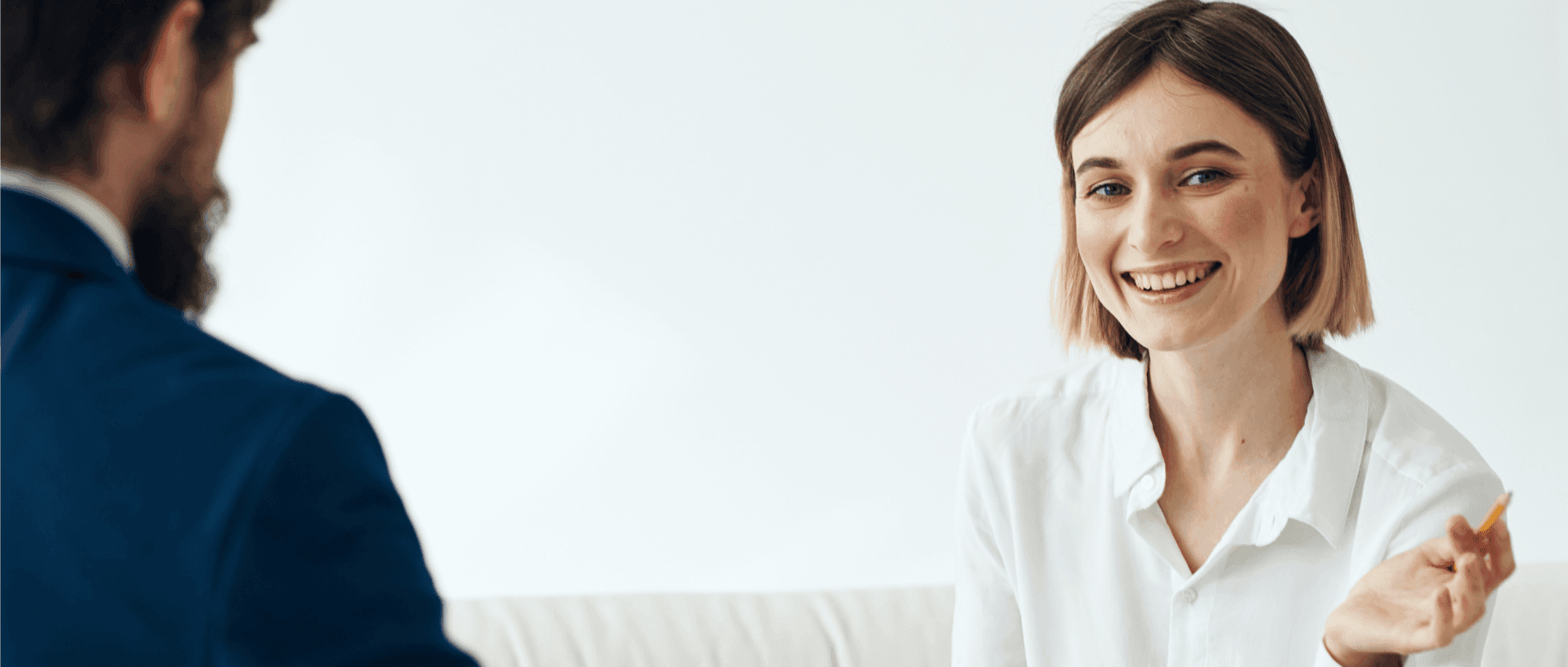 woman smiling in interview