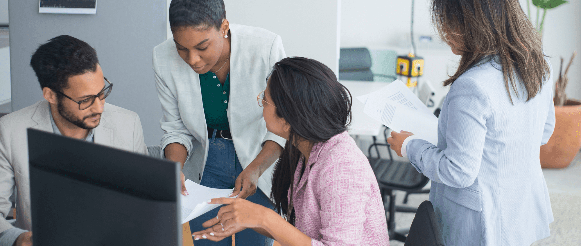 A group of employees working together