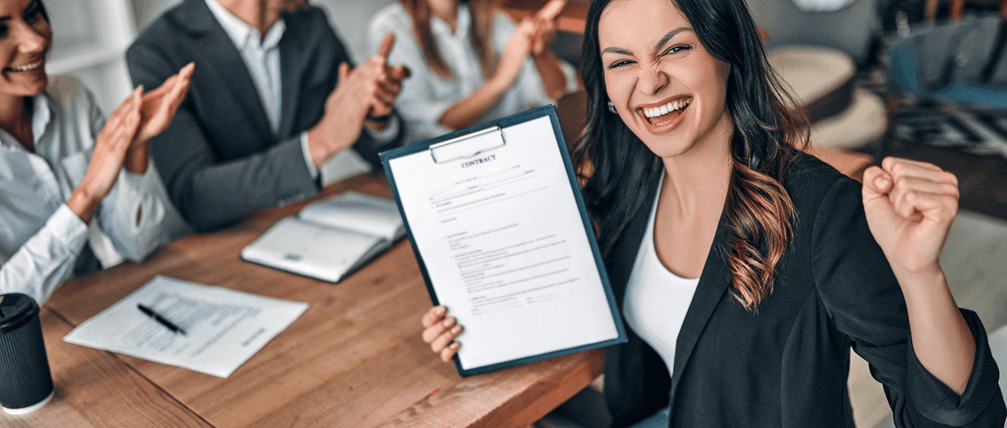 Someone happy she got a job contract