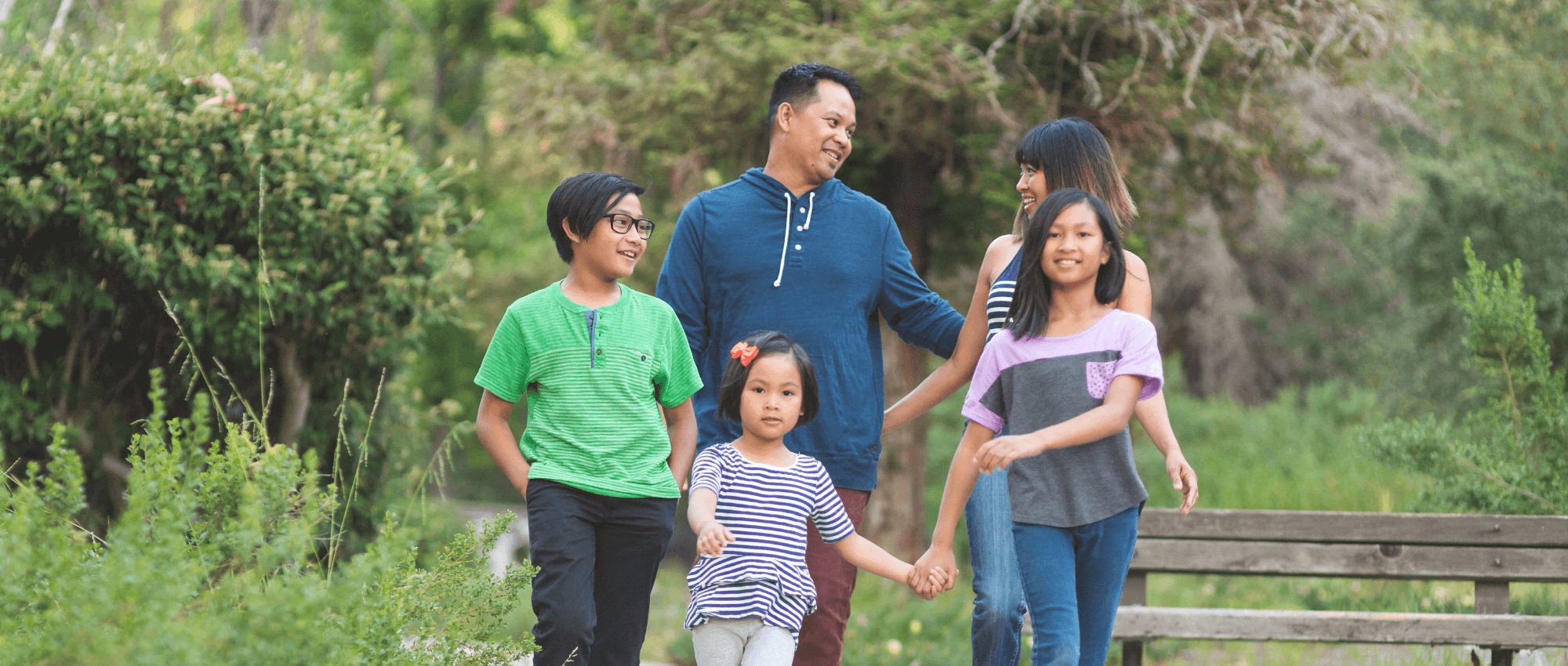 A happy Asian family of five