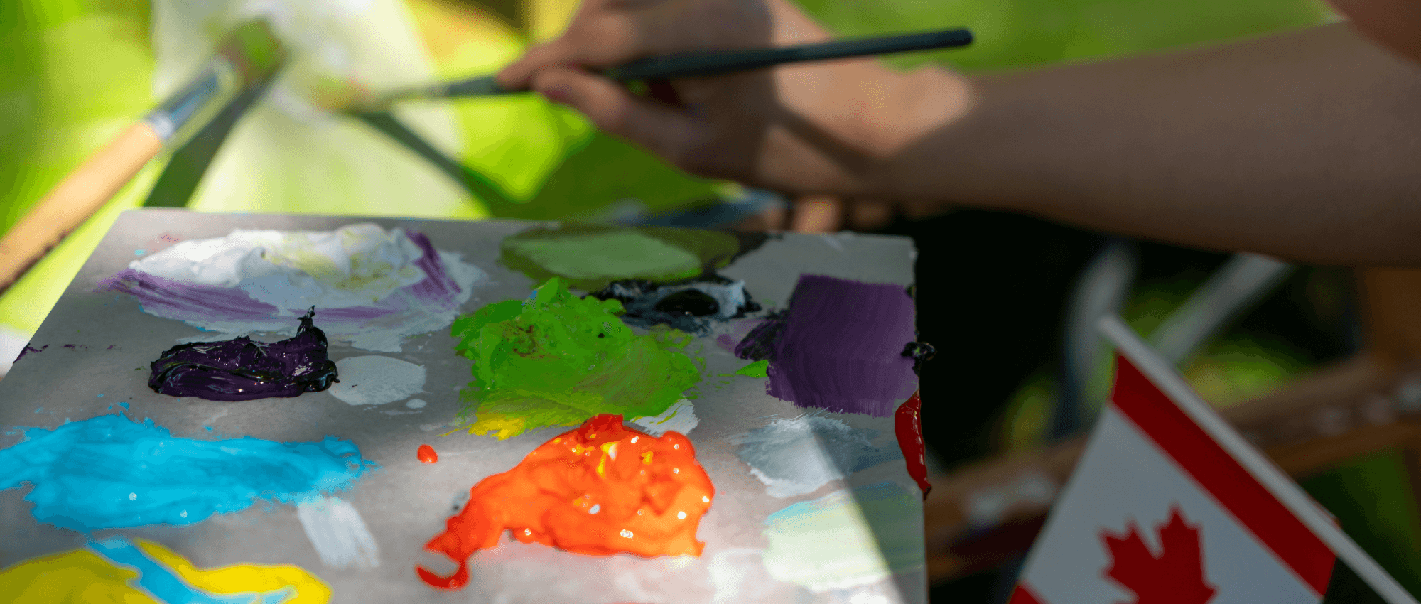 Hand with paint palette and Canadian flag