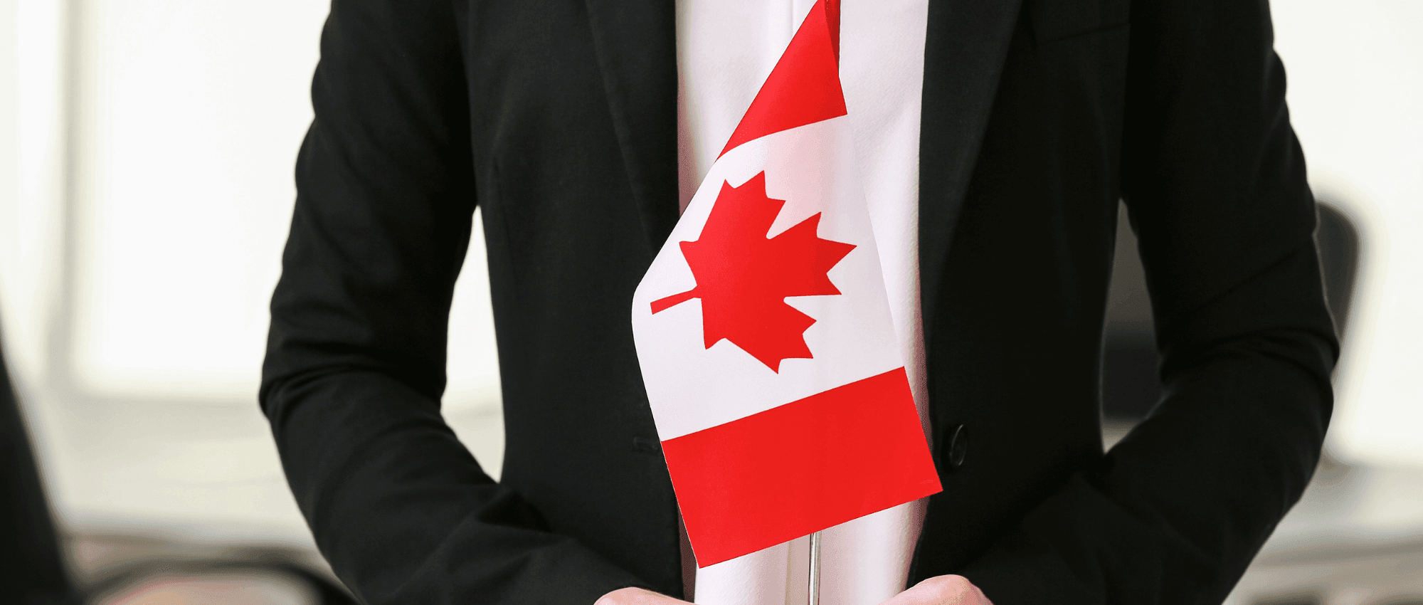 Person holding a small Canadian flag