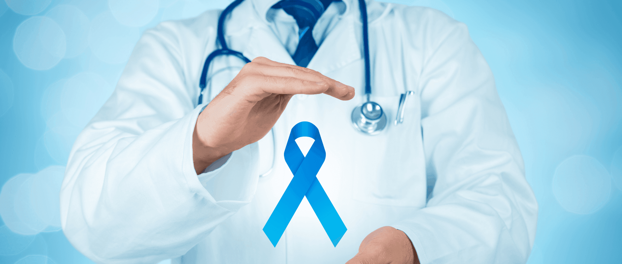 Doctor with blue cancer sign